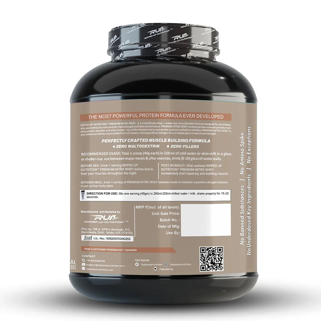 Ripped Up Nutrition Premium Nitro Whey Protein 2Kg, 50 Servings