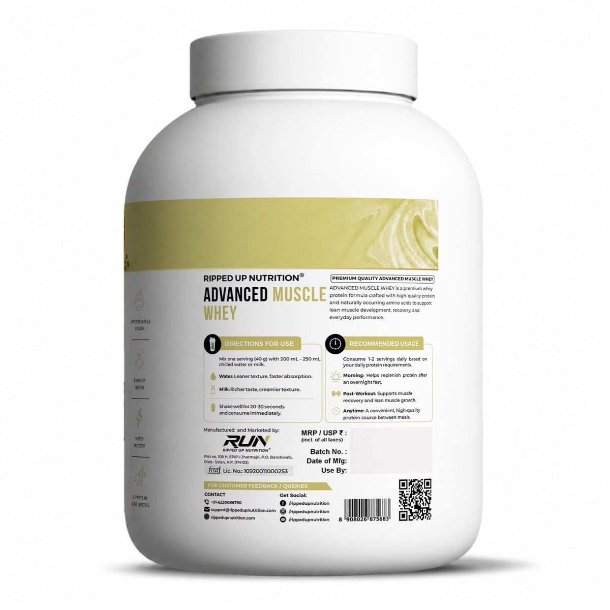 Ripped Up Nutrition Muscle Whey | 24g Protein, Low Carb Formula | 1.81 Kg, 50 Servings