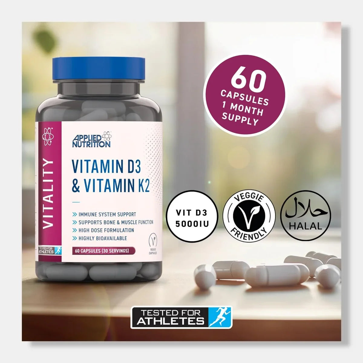 Applied Nutrition Vitamin D3 & K2 Formula | 60 Capsules