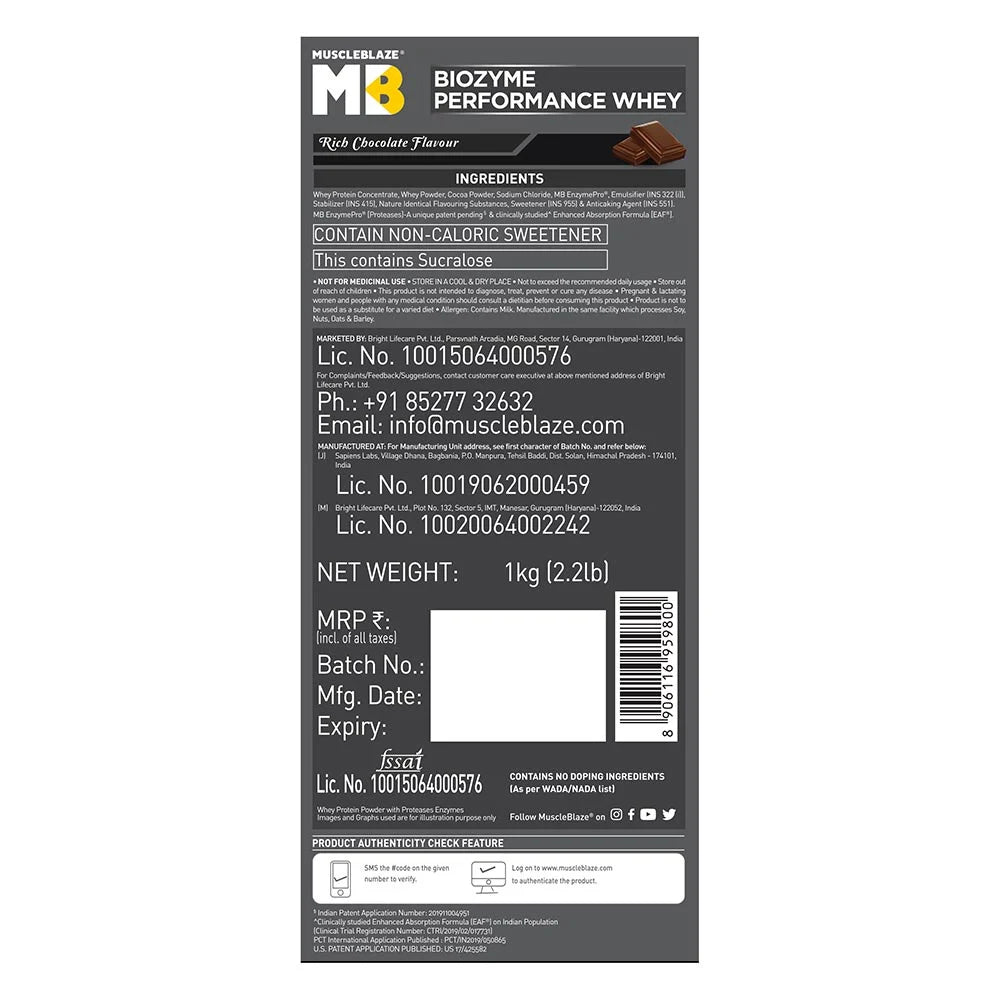 Muscleblaze Biozyme Performance Whey - 2.2 Lbs (Refill Pack)