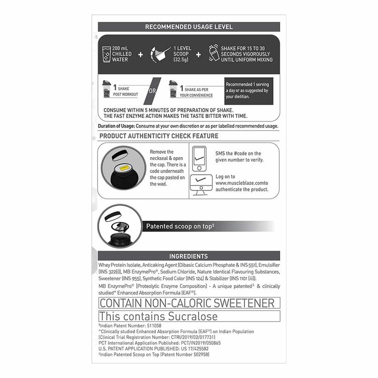 MuscleBlaze Biozyme Iso-Zero Low Carb Whey Protein Isolate - 1 Kg