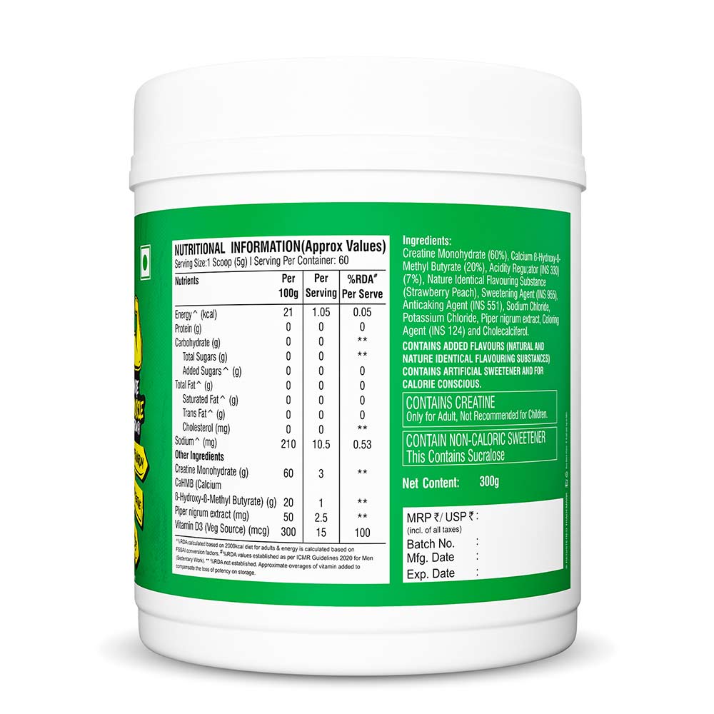 Healthfarm Creatine + HMB Supplement | Muscle Growth & Recovery | 300g (60 Servings)