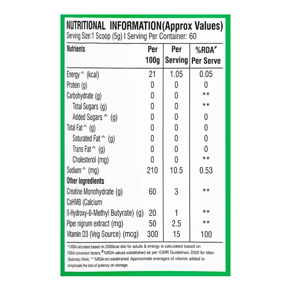 Healthfarm Creatine + HMB Supplement | Muscle Growth & Recovery | 300g (60 Servings)