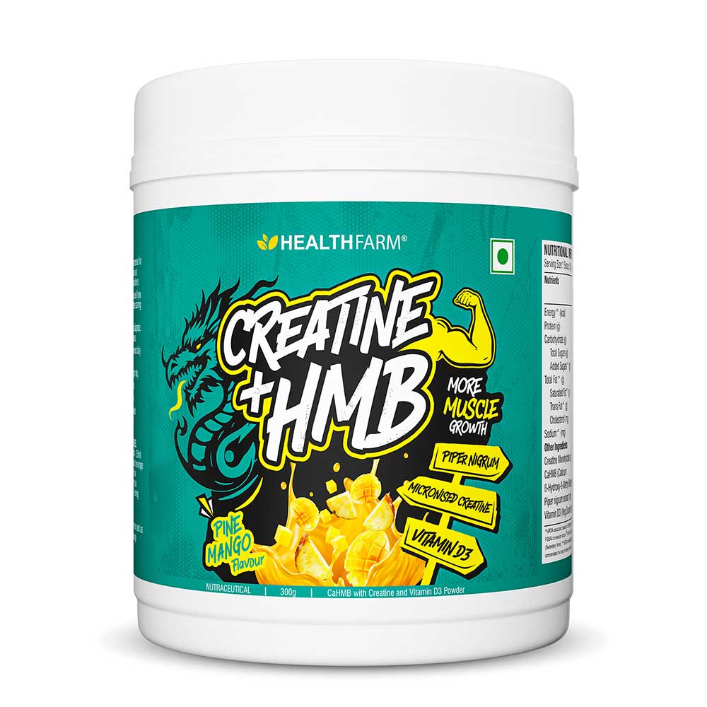 Healthfarm Creatine + HMB Supplement | Muscle Growth & Recovery | 300g (60 Servings)