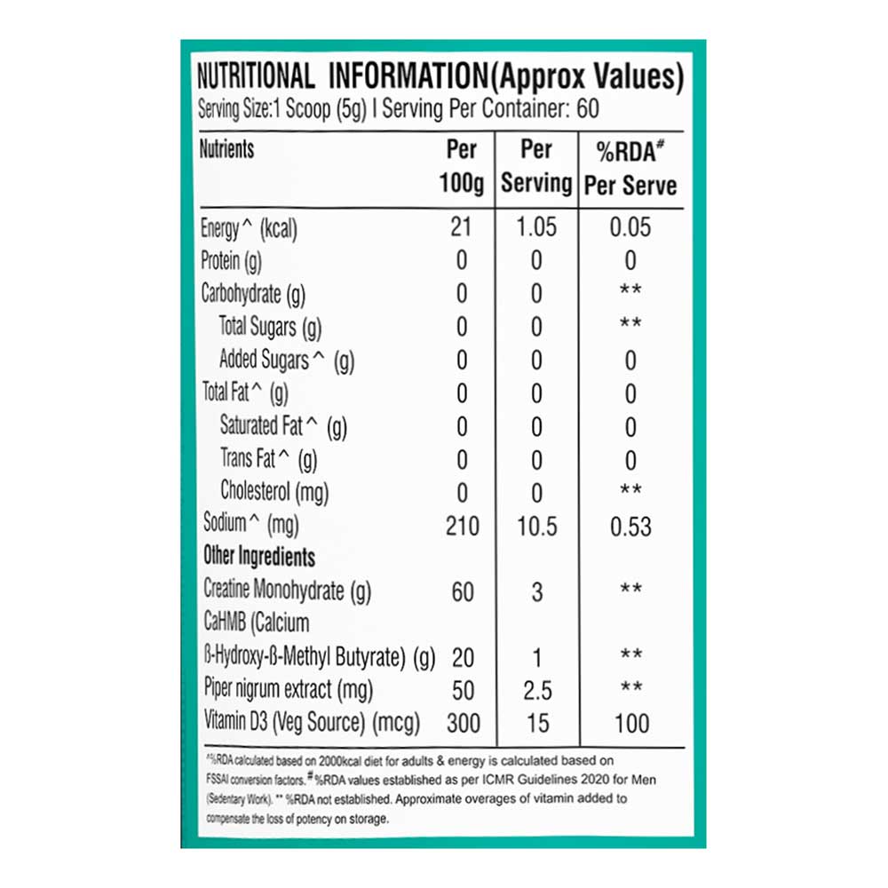 Healthfarm Creatine + HMB Supplement | Muscle Growth & Recovery | 300g (60 Servings)