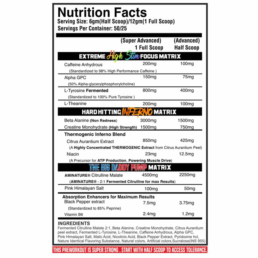 Black Beast Big Daddy Inferno Pre-Workout | Citrulline Malate & Beta Alanine | 300g