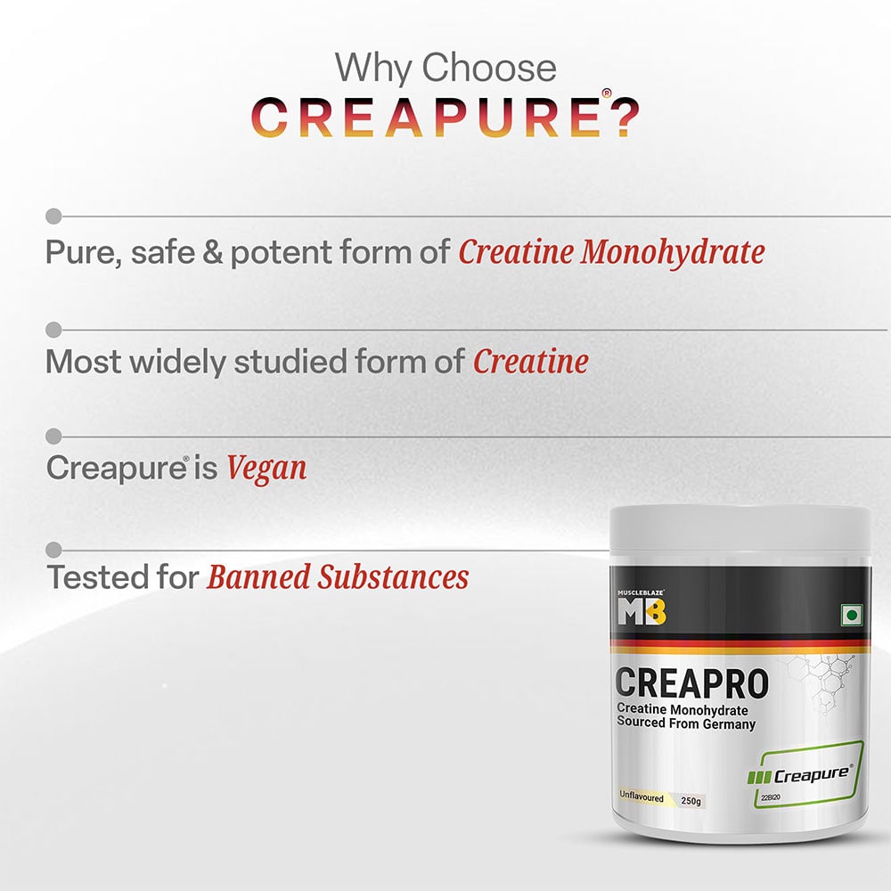 MuscleBlaze Creapro Creatine Powder 250g | Creapure® | 62 Servings