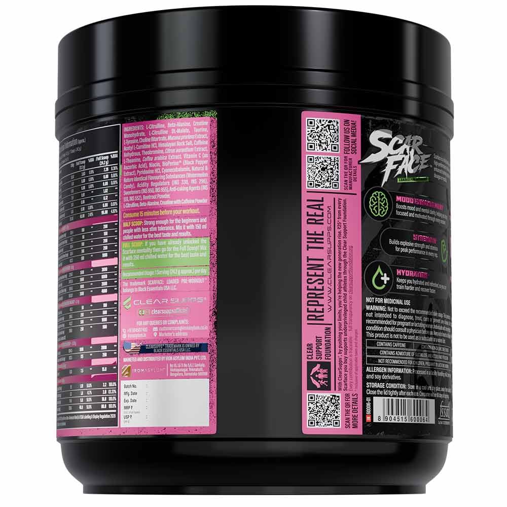 Clear Supps Scarface Fully Loaded Pre-Workout Powder 605g | Creatine, Citrulline & Beta-Alanine | 50 Servings