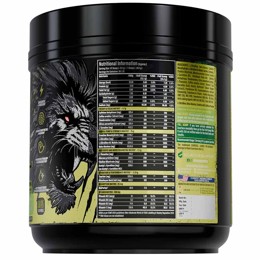 Clear Supps Scarface Fully Loaded Pre-Workout Powder 605g | Creatine, Citrulline & Beta-Alanine | 50 Servings