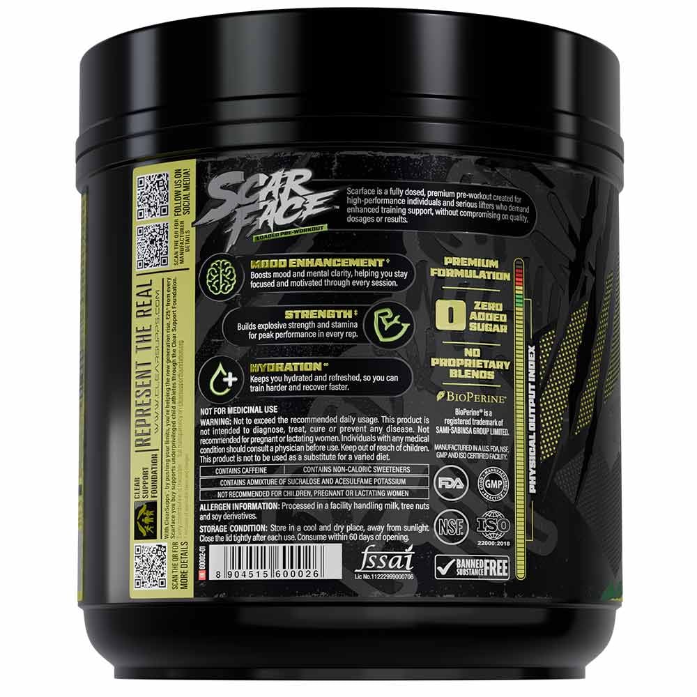 Clear Supps Scarface Fully Loaded Pre-Workout Powder 605g | Creatine, Citrulline & Beta-Alanine | 50 Servings