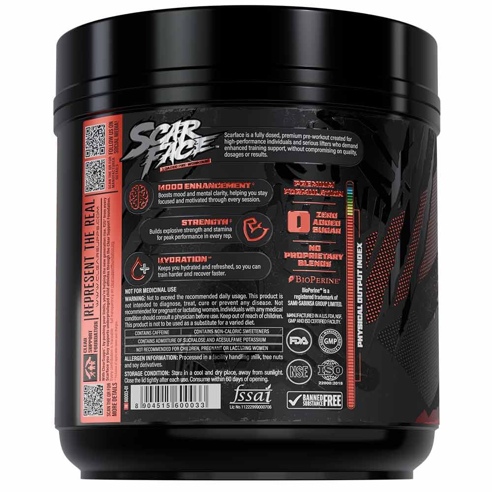 Clear Supps Scarface Fully Loaded Pre-Workout Powder 605g | Creatine, Citrulline & Beta-Alanine | 50 Servings