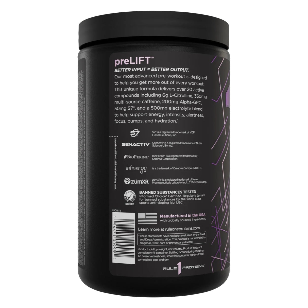 RULE1 Lift Pre-Workout, 30 Servings