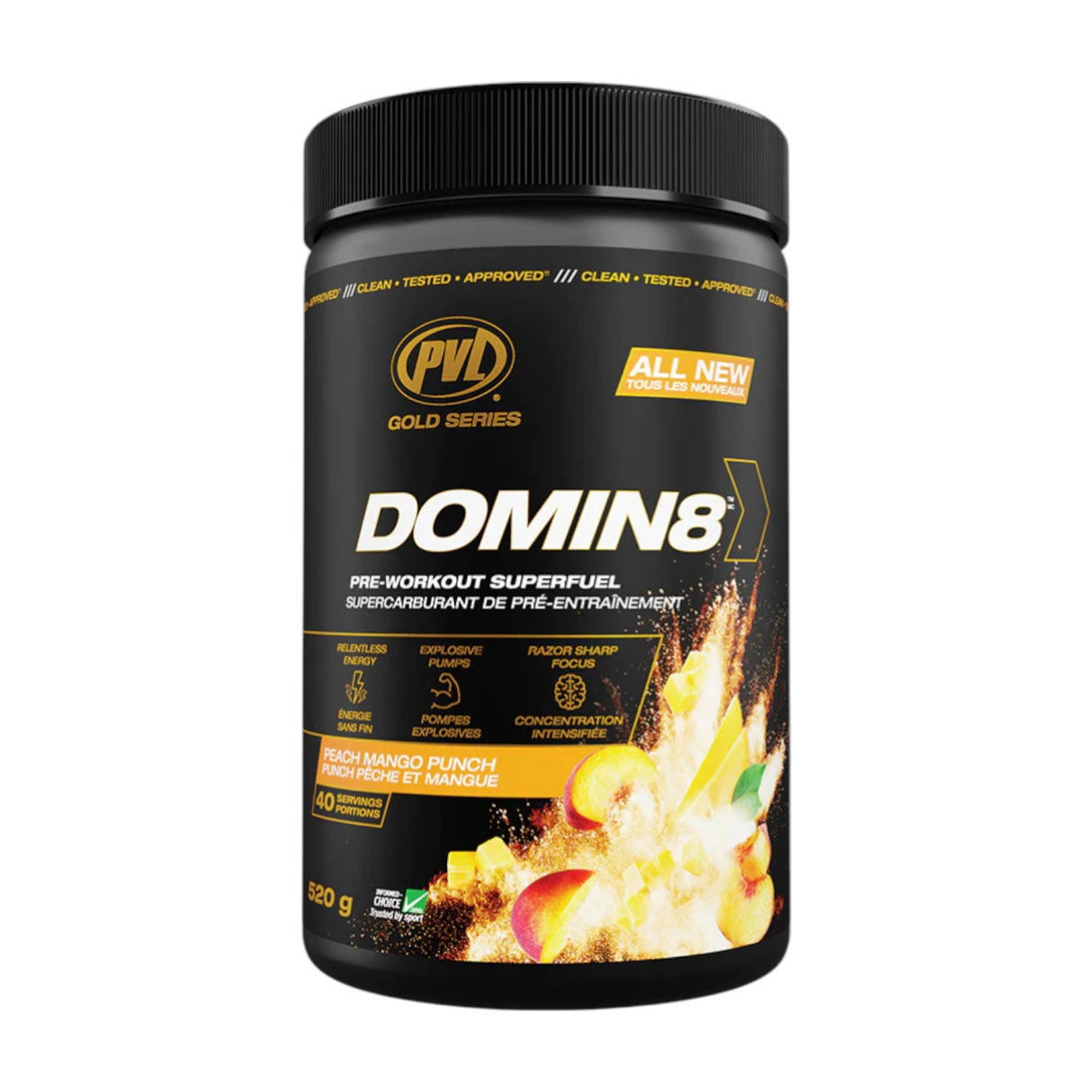 PVL Gold Series Domin8 Pre Workout Superfuel | 520g, 40 Servings