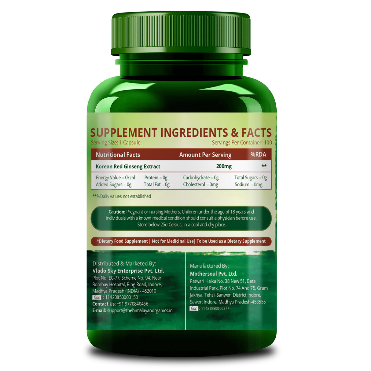 Vlado's Himalayan Organics, Korean Red Panax Ginseng, 800mg - 100 Veg Capsules
