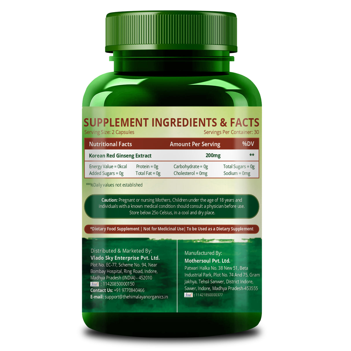 Vlado's Himalayan Organics, Korean Red Ginseng, 800mg - 60 Capsules