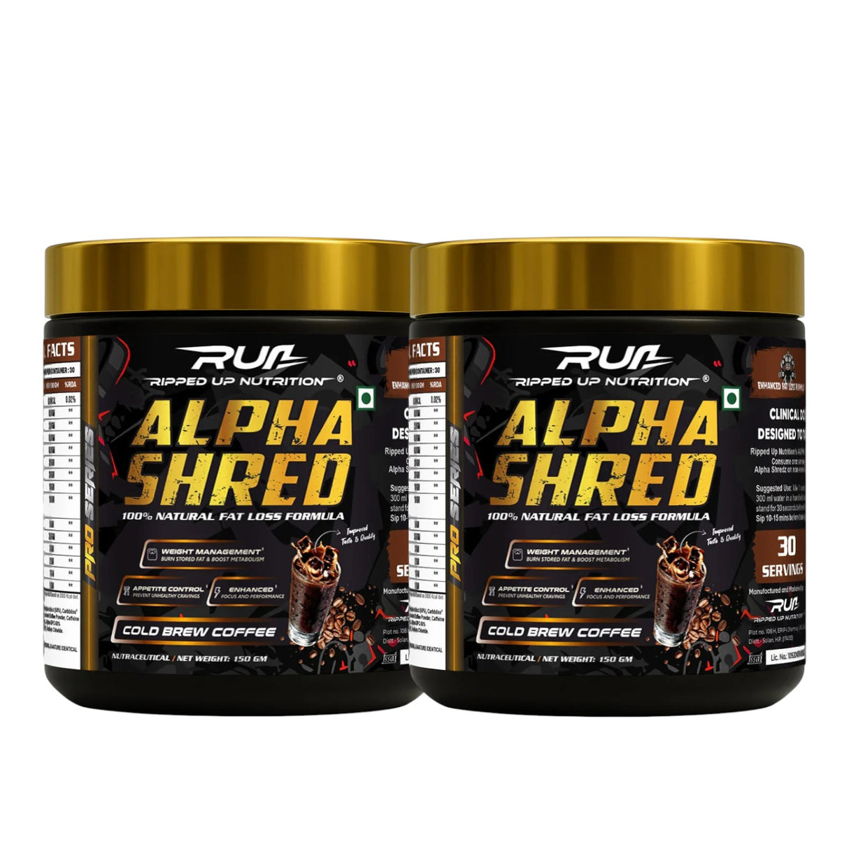 Ripped Up Nutrition Alpha Shred | Weight Management & Metabolism Support | 150g, 30 Servings (Pack of 2)