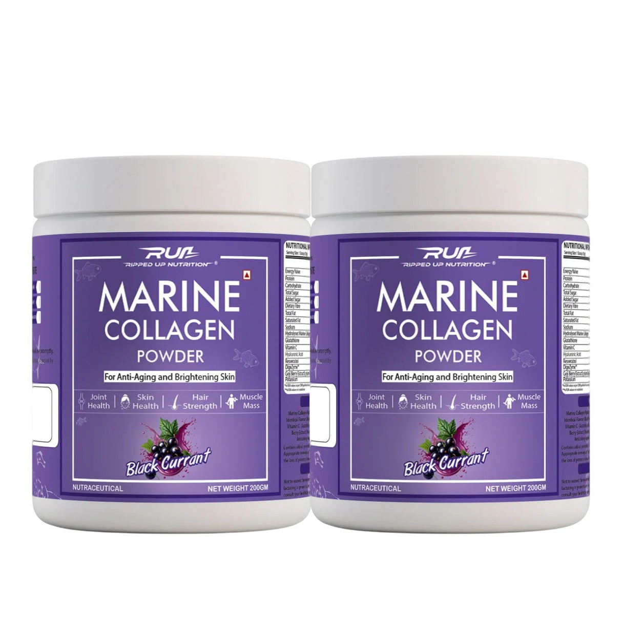Ripped Up Nutrition Marine Collagen | 8.9g Collagen with Glutathione & Goji Berry | 200g, 20 Servings (Pack of 2)