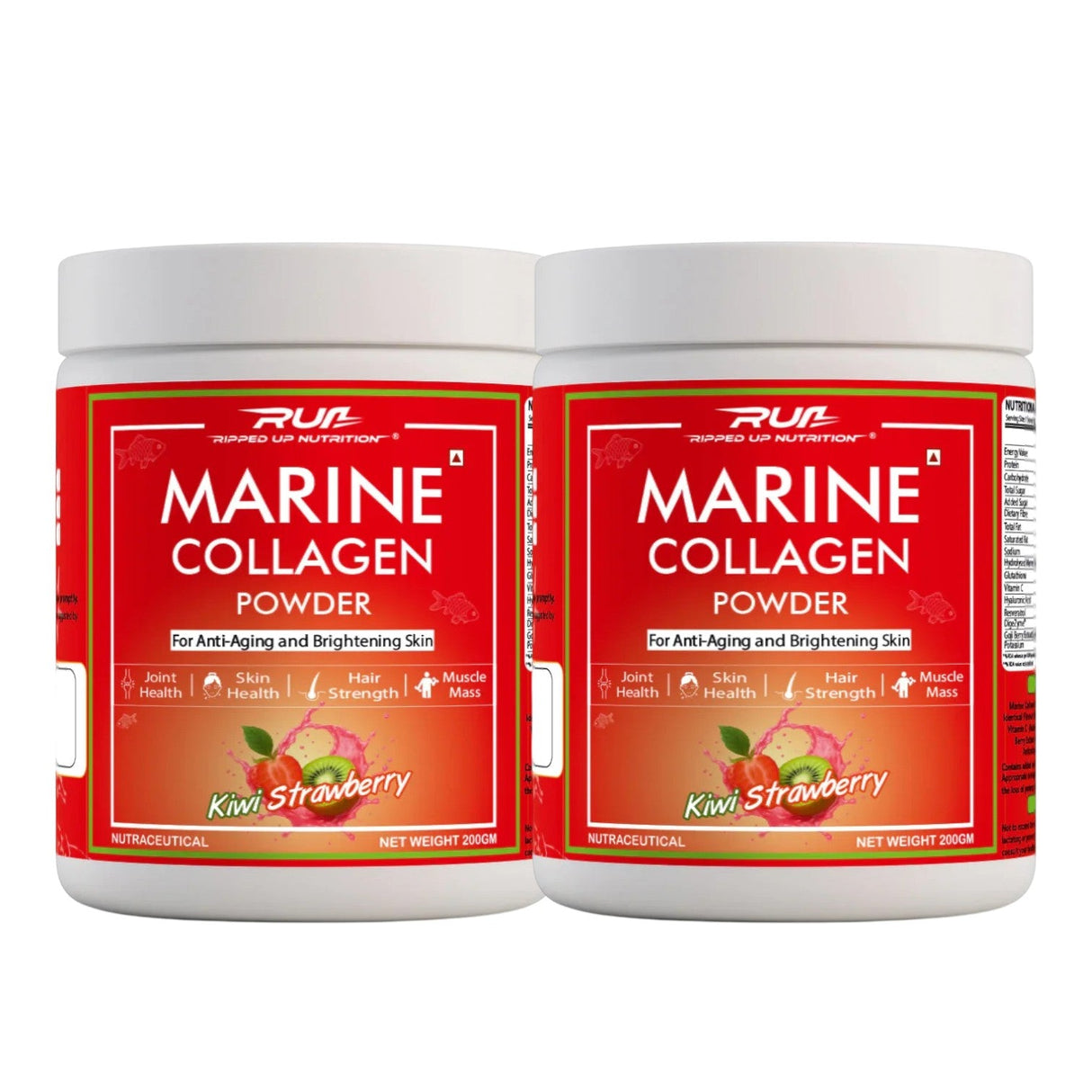 Ripped Up Nutrition Marine Collagen | 8.9g Collagen with Glutathione & Goji Berry | 200g, 20 Servings (Pack of 2)