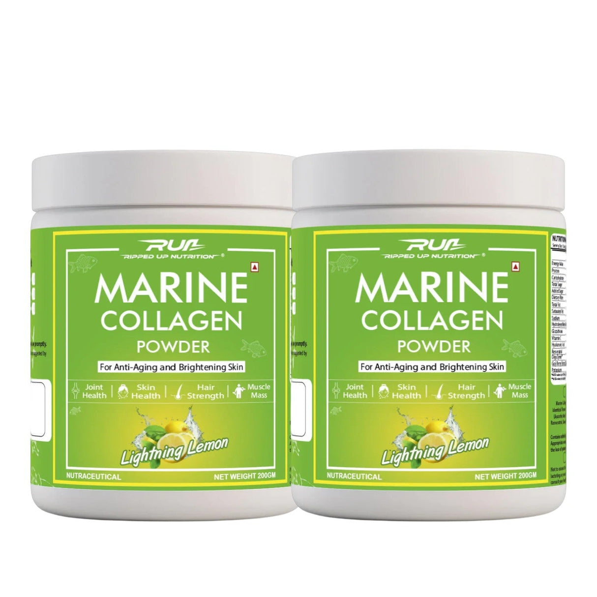 Ripped Up Nutrition Marine Collagen | 8.9g Collagen with Glutathione & Goji Berry | 200g, 20 Servings (Pack of 2)
