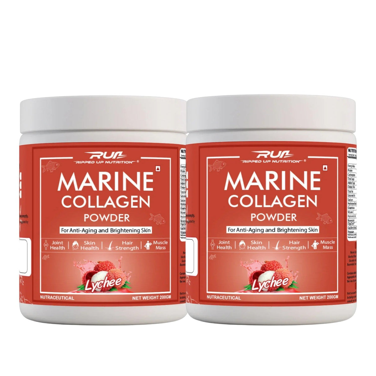 Ripped Up Nutrition Marine Collagen | 8.9g Collagen with Glutathione & Goji Berry | 200g, 20 Servings (Pack of 2)