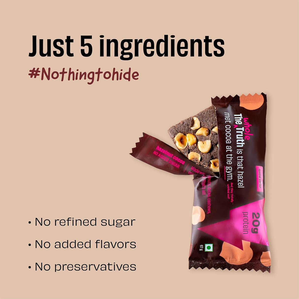 The Whole Truth - Protein Bars | Pack of 6 x 67g each | No Added Sugar | No Preservatives | No Artificial Sweeteners |