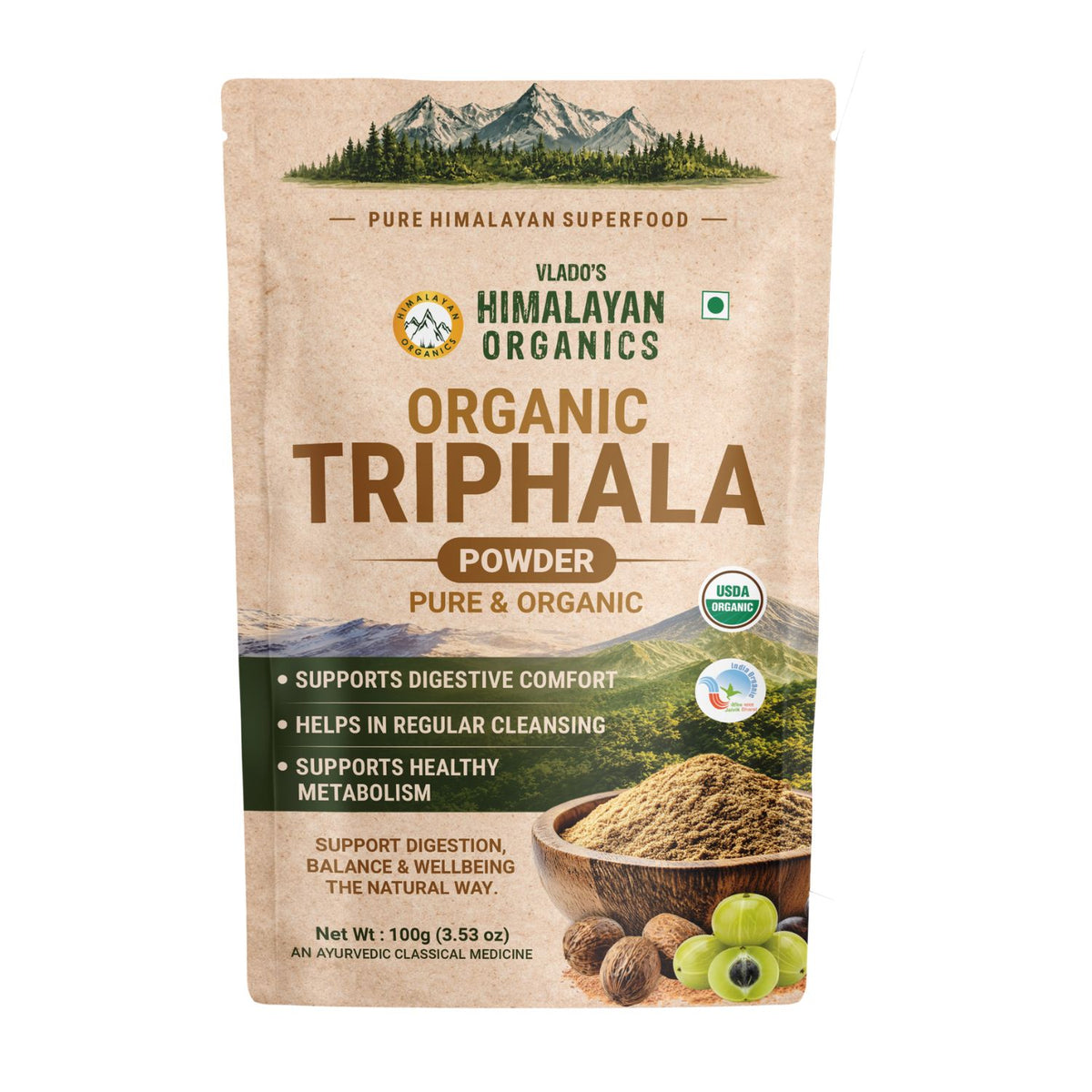Vlado's Himalayan Organics, Triphala Powder, Gut & Digestion Support - 100g