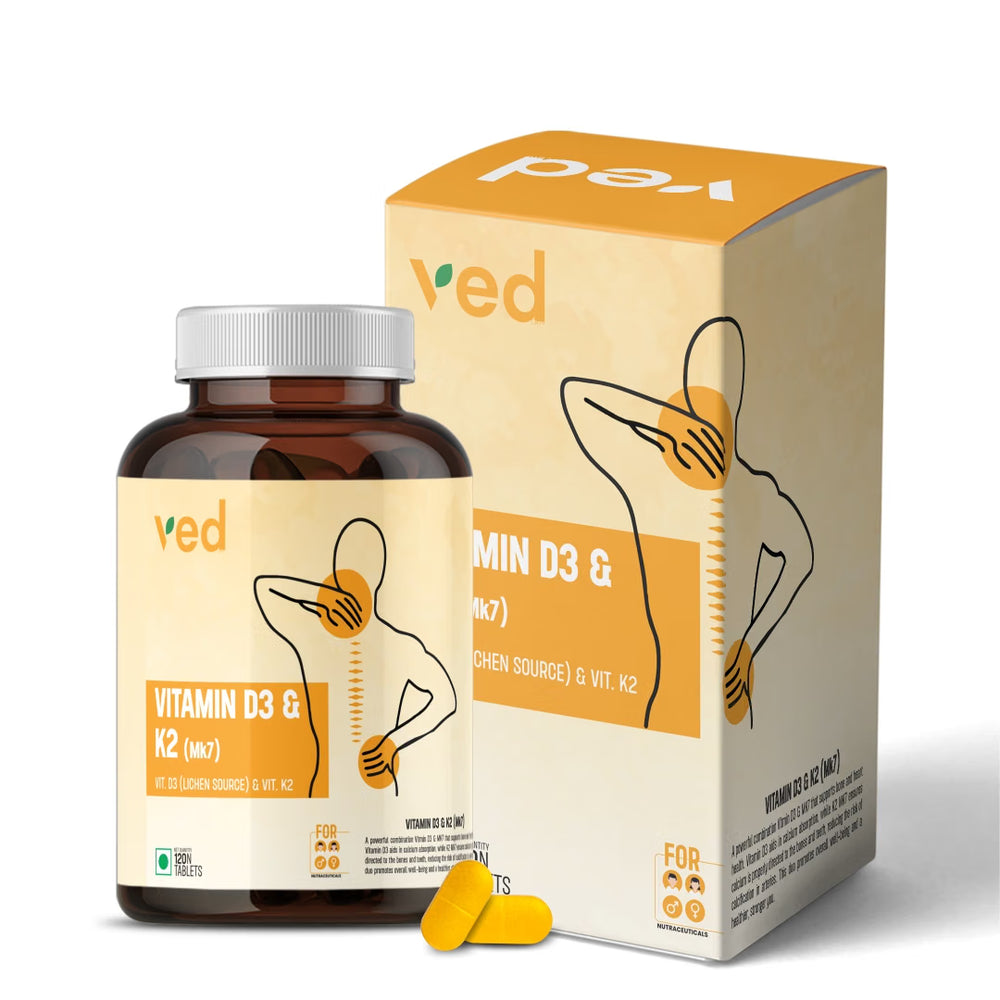 VEDayu Vitamin D3 & K2(mk7) | Vitamin D3 Supplement Lichen Source with Vitamin K2 MK7 Menaquinone | 120 Tablets - Unflavoured