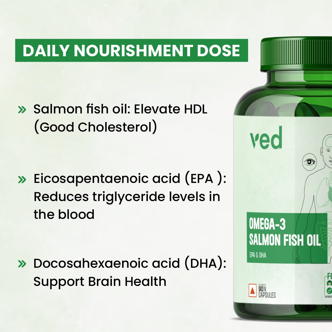 VEDayu Omega 3 Salmon Fish Oil Capsule 1000 mg | Support Heart, Joint, Bone & Skin | 90 Softgel Capsules
