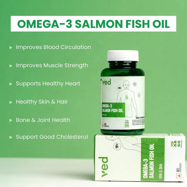 VEDayu Omega 3 Salmon Fish Oil Capsule 1000 mg - Softgel Capsules- Support Heart, Joint, Bone & Skin. - 60 Capsules