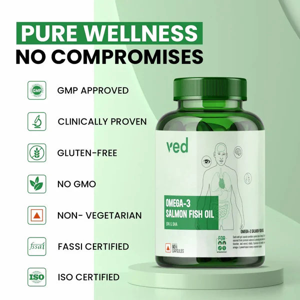 VEDayu Omega 3 Salmon Fish Oil Capsule 1000 mg - Softgel Capsules- Support Heart, Joint, Bone & Skin. - 60 Capsules