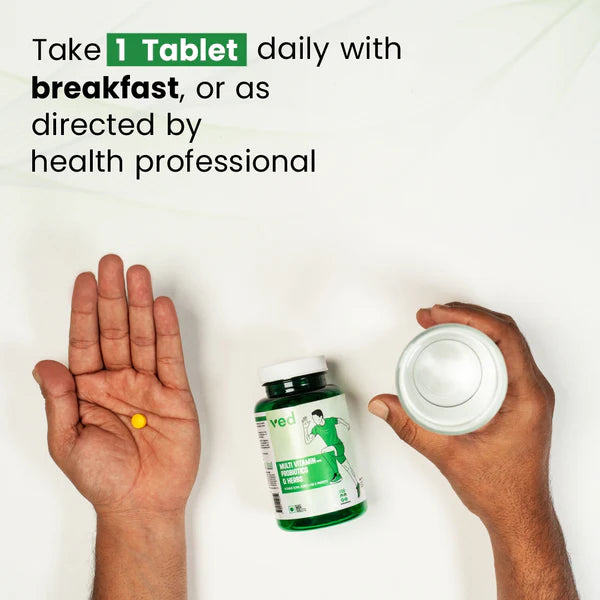 VEDayu Multivitamin Tablets for Men & Women with Probiotics & Ginseng | Multivitamin supplement with 45 Ingredients - 60 Tablets
