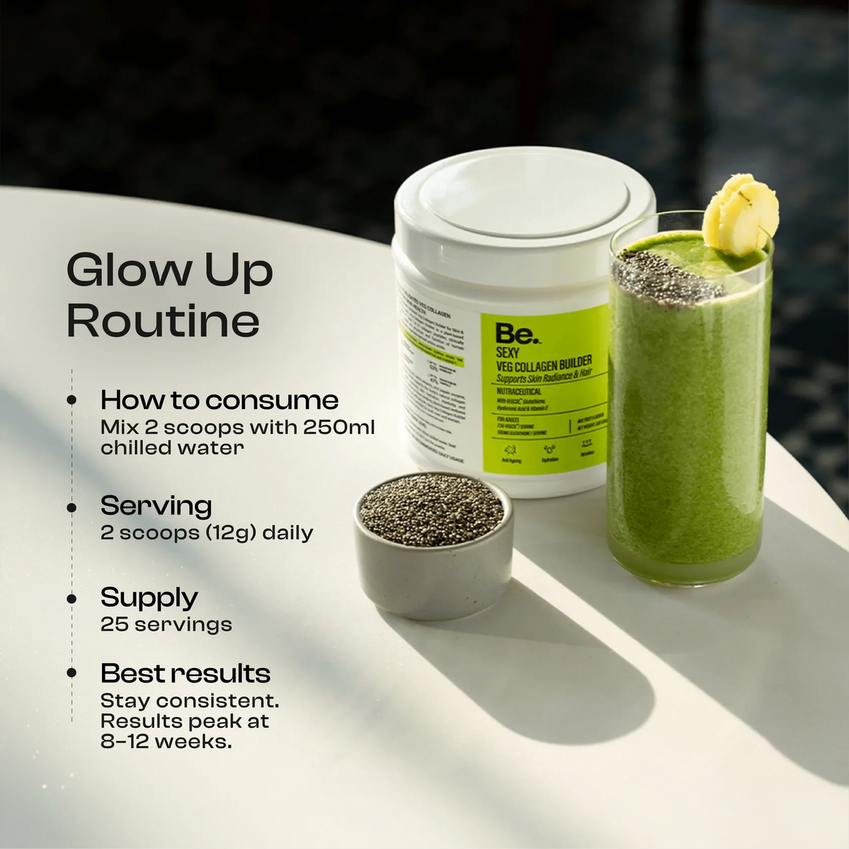 BE Wellness Veg Collagen Powder | VegCol Peptides, Glutathione, Hyaluronic Acid & Vitamin E | 300g