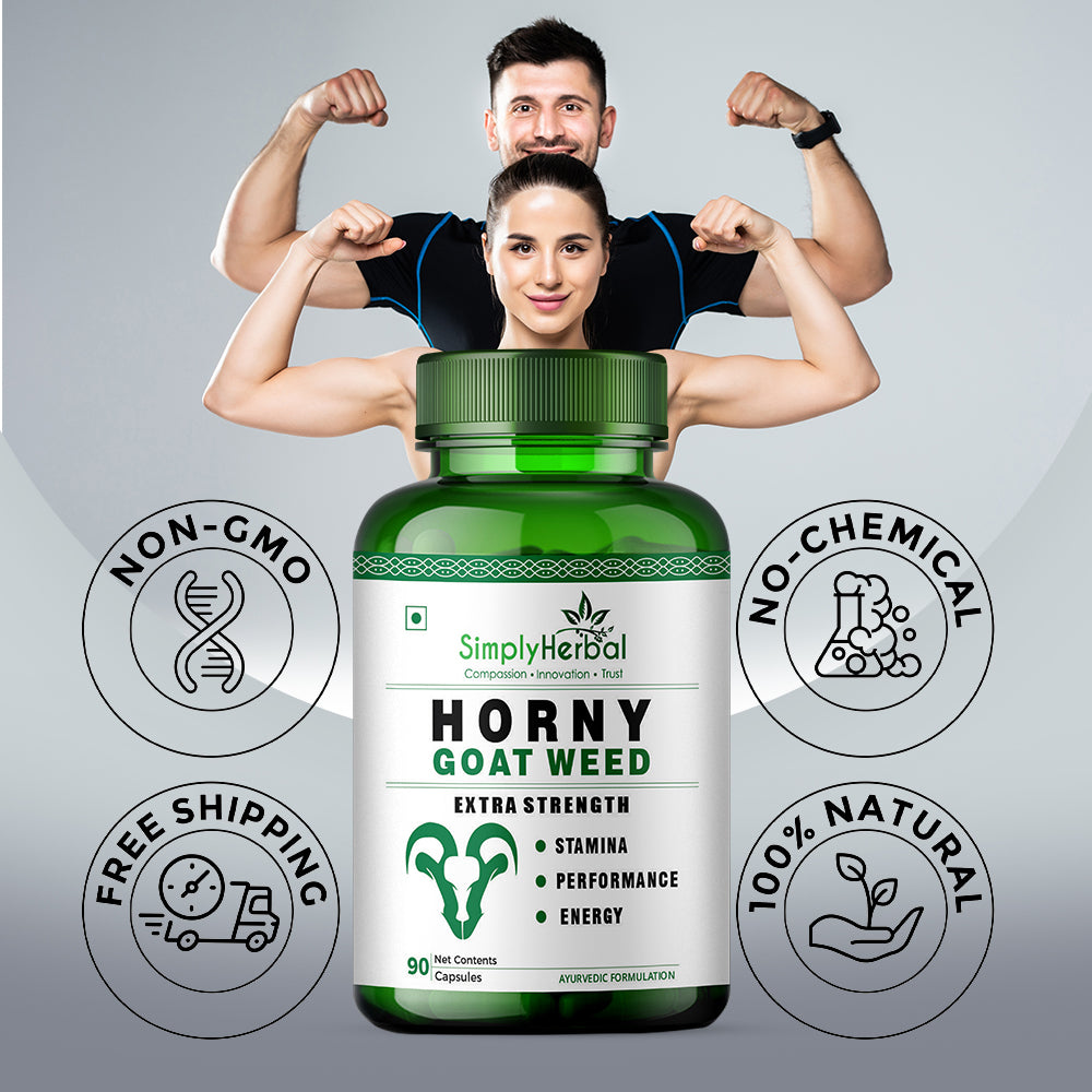 Simply Herbal Horny Goat Weed | Maca Root Extract | 90 Veg Capsules