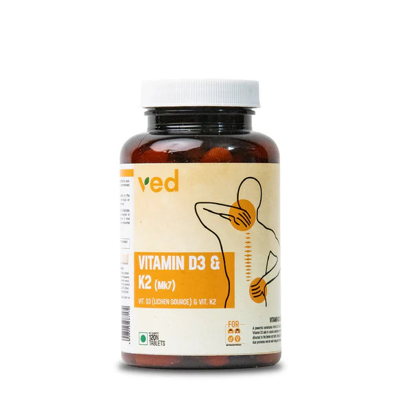 VEDayu Vitamin D3 & K2(mk7) | Vitamin D3 Supplement Lichen Source with Vitamin K2 MK7 Menaquinone - 30 Tablets