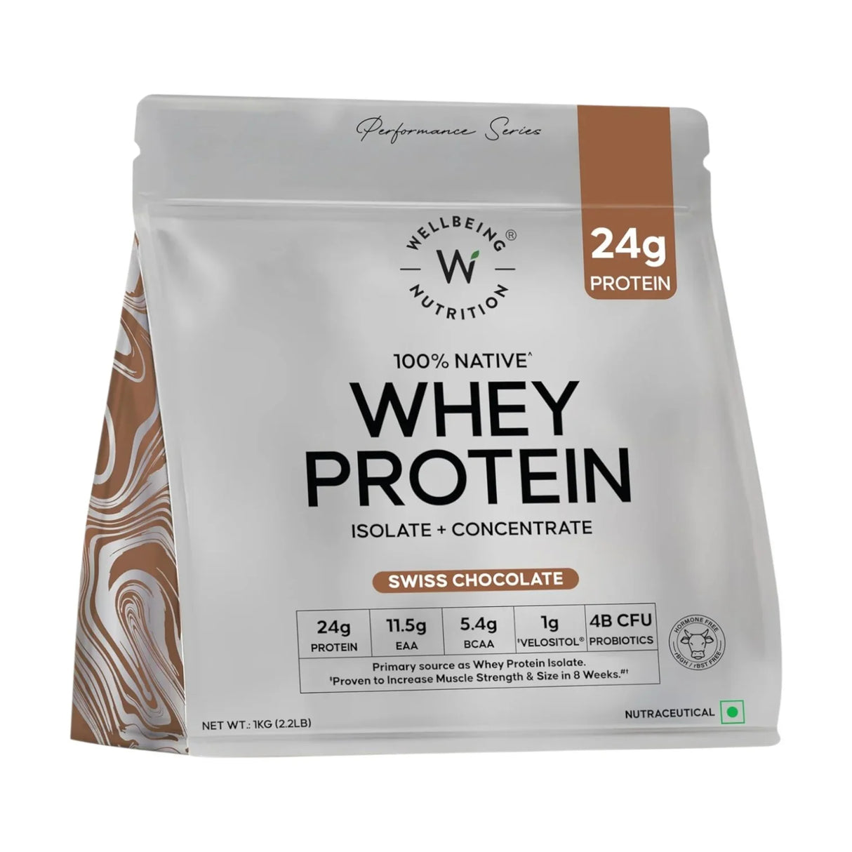 Wellbeing Nutrition Whey Protein Isolate & Concentrate | 24g Protein, Clinically Proven Velositol 2x Muscle Protein Synthesis, 4B CFU Probiotics | 1 Kg